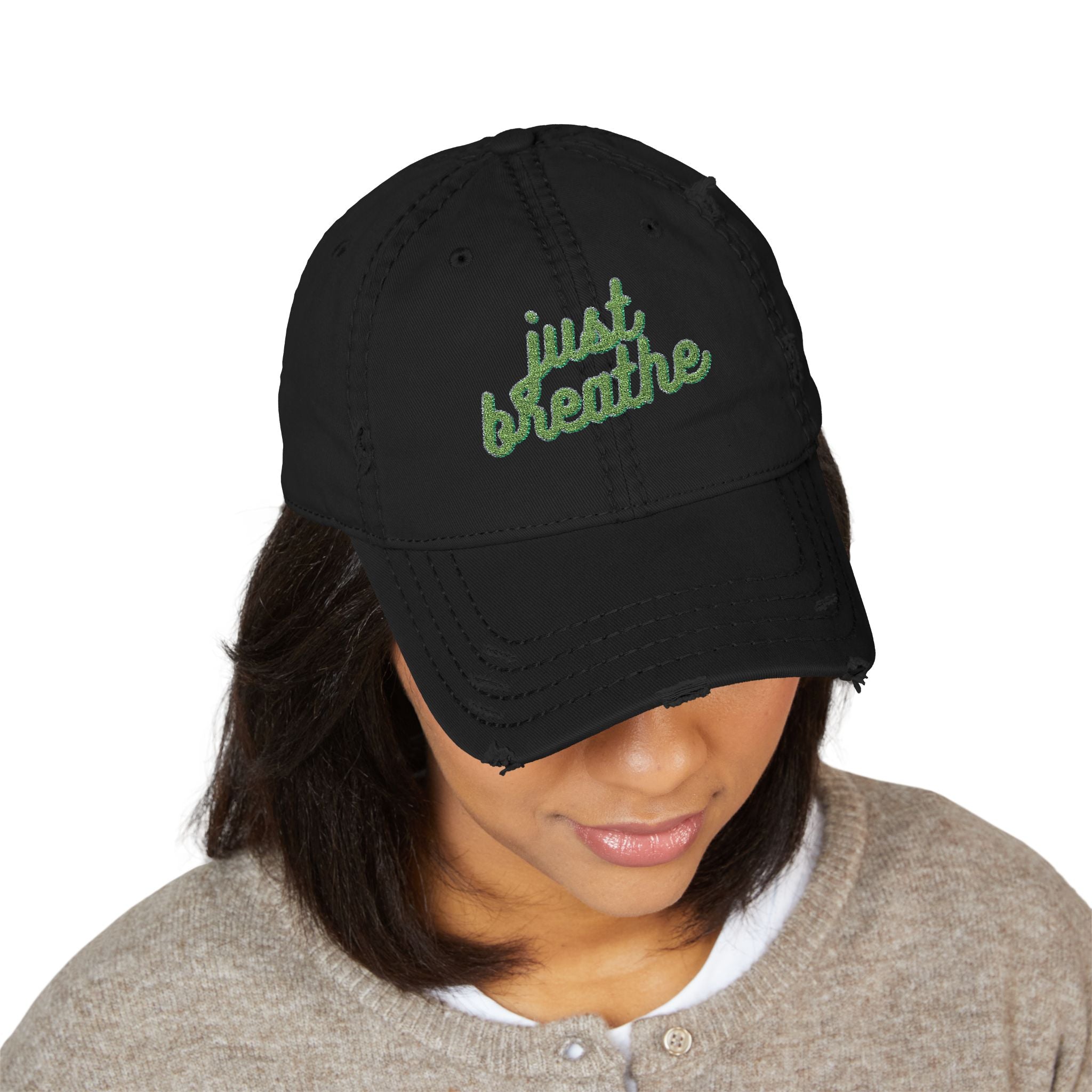 Just Breathe - Distressed Embroidered Hat