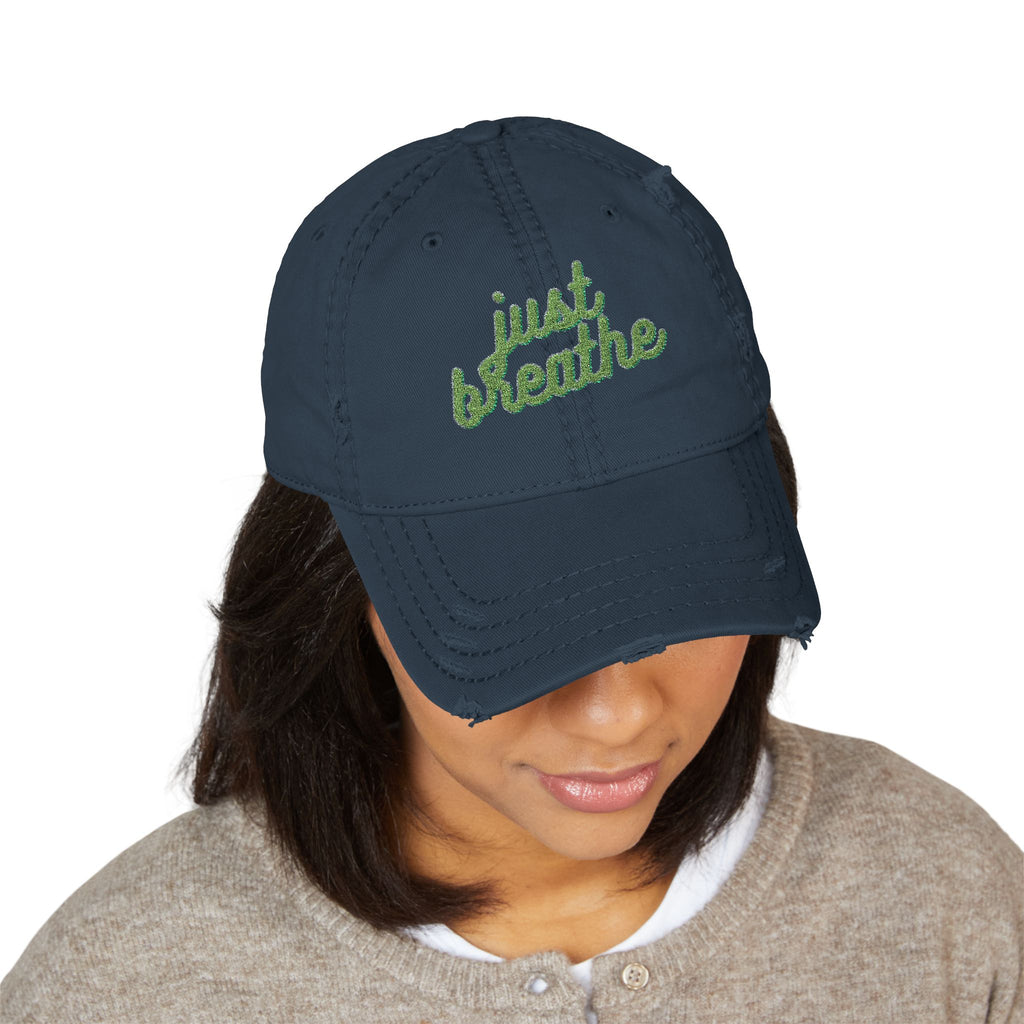 Just Breathe - Distressed Embroidered Hat