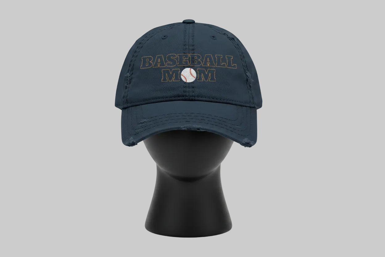 Baseball Mom - Distressed Embroidered Hat