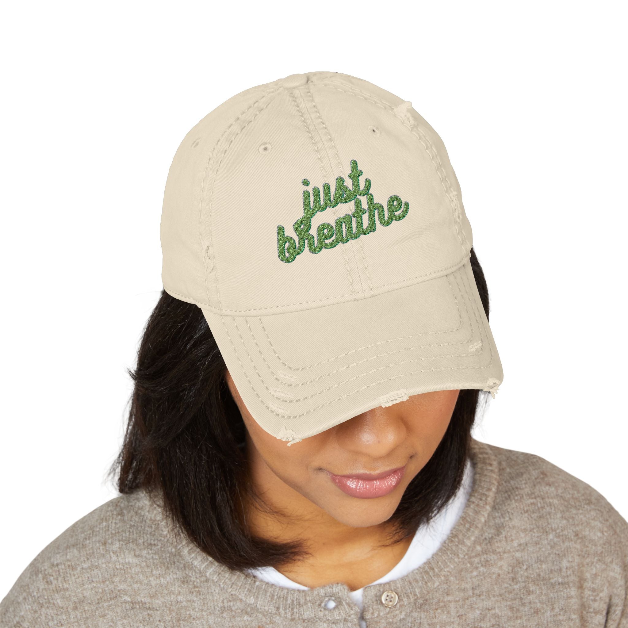 Just Breathe - Distressed Embroidered Hat