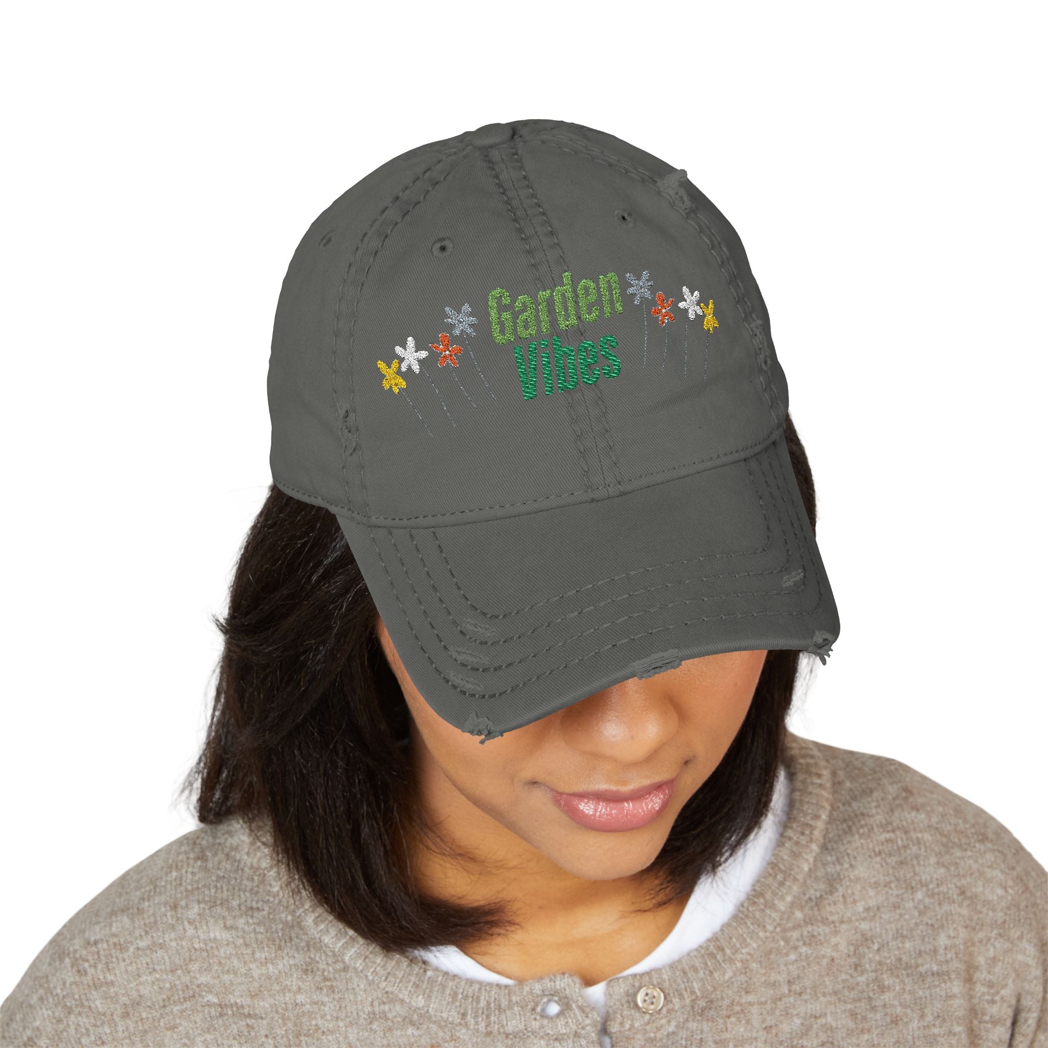 Garden Vibes - Distressed Embroidered Hat