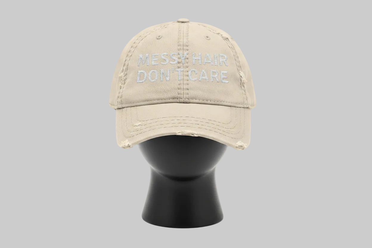 Messy Hair Don't Care - Distressed Embroidered Hat