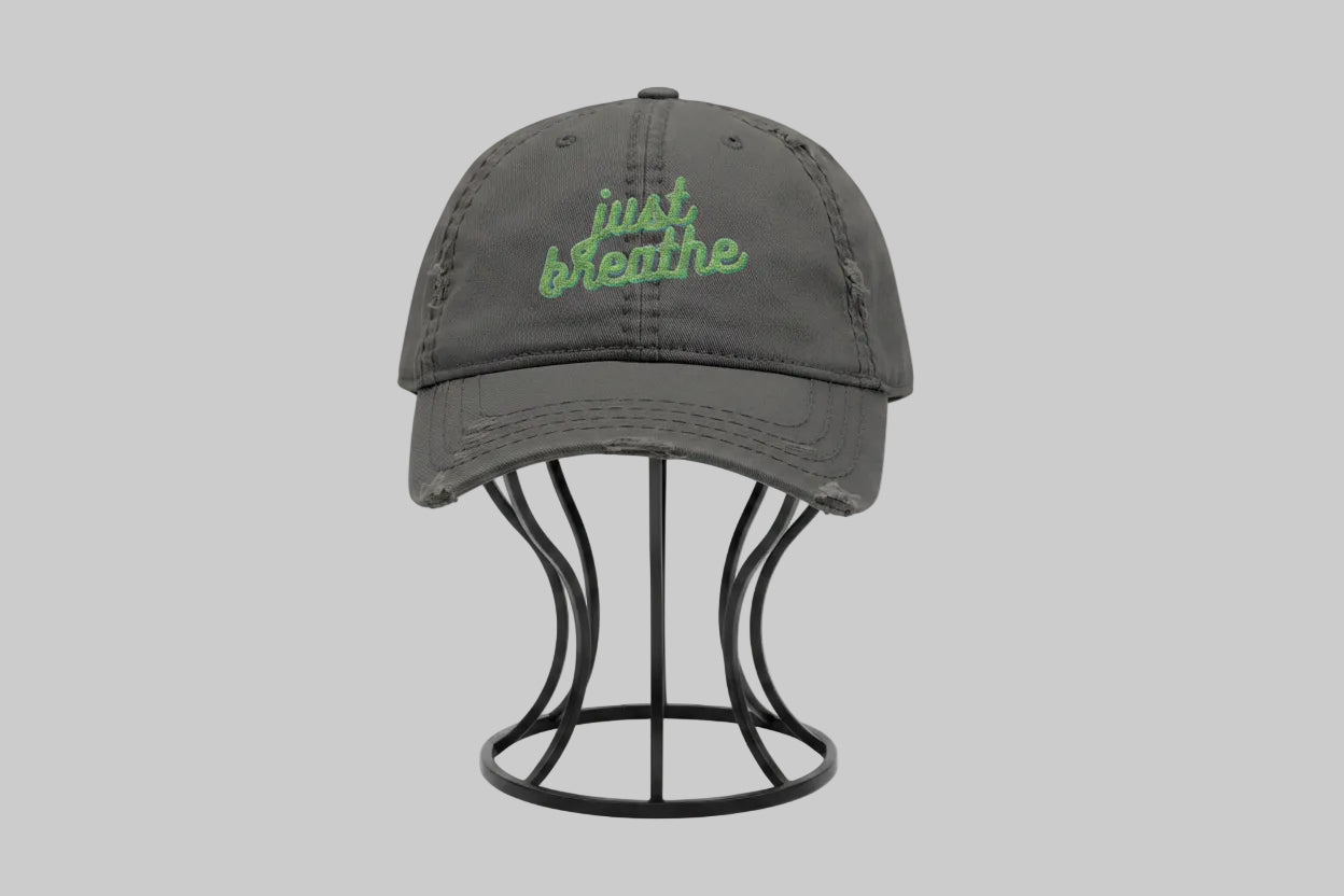 Just Breathe - Distressed Embroidered Hat