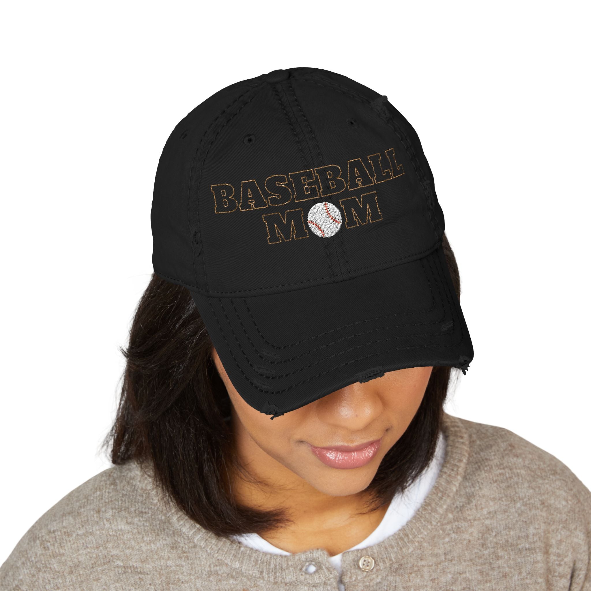 Baseball Mom - Distressed Embroidered Hat