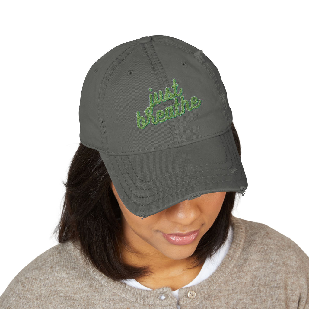 Just Breathe - Distressed Embroidered Hat